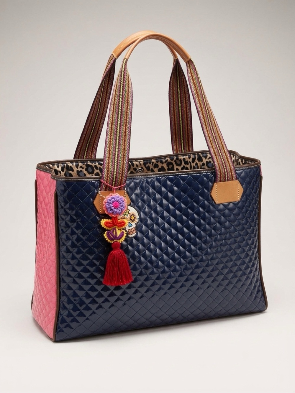 Consuela Rocky Playa Extra LargeTote with Floral Embroidery and Striped Handles